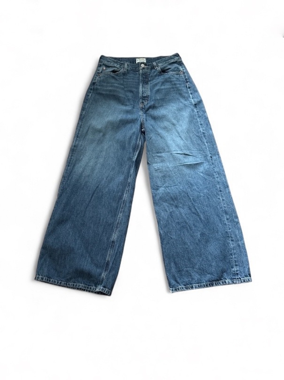 Etica Marley High Rise Button Fly Wide-Leg Blue Jeans Ethically Made Baggy Sz 32